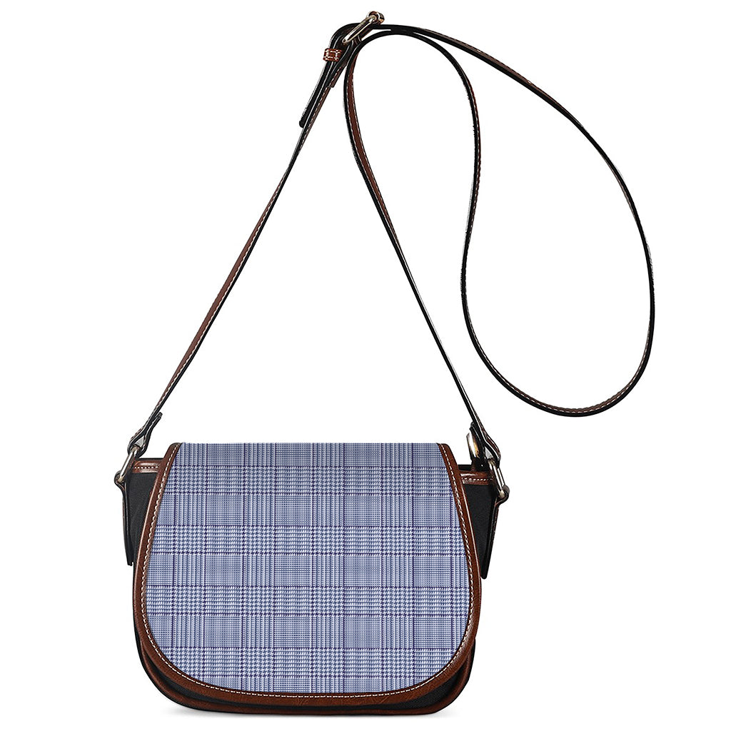 Blue Prince of Wales Check Print Saddle Bag