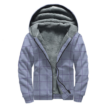 Blue Prince of Wales Check Print Sherpa Lined Zip Up Hoodie