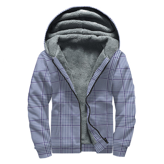 Blue Prince of Wales Check Print Sherpa Lined Zip Up Hoodie
