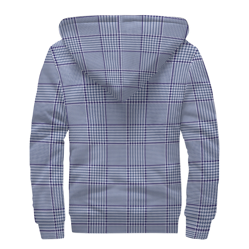 Blue Prince of Wales Check Print Sherpa Lined Zip Up Hoodie