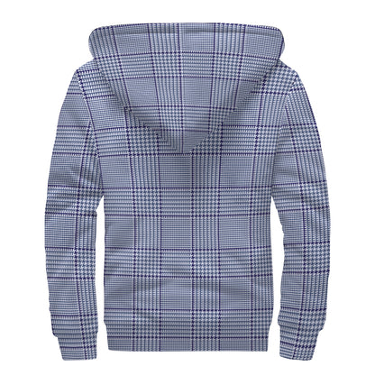 Blue Prince of Wales Check Print Sherpa Lined Zip Up Hoodie