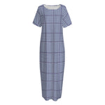 Blue Prince of Wales Check Print Short Sleeve Long Nightdress