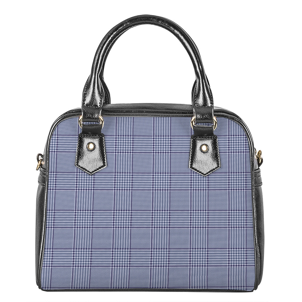 Blue Prince of Wales Check Print Shoulder Handbag