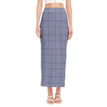 Blue Prince of Wales Check Print Side Slit Maxi Skirt