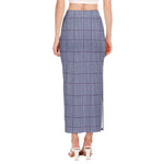 Blue Prince of Wales Check Print Side Slit Maxi Skirt
