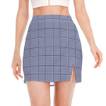 Blue Prince of Wales Check Print Side Slit Mini Skirt