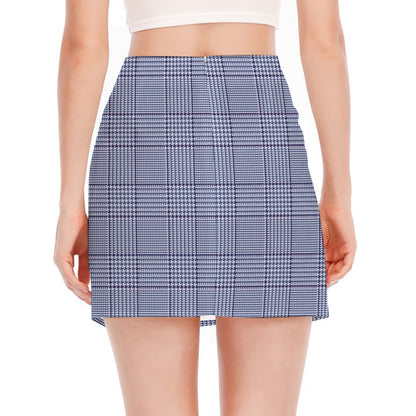 Blue Prince of Wales Check Print Side Slit Mini Skirt