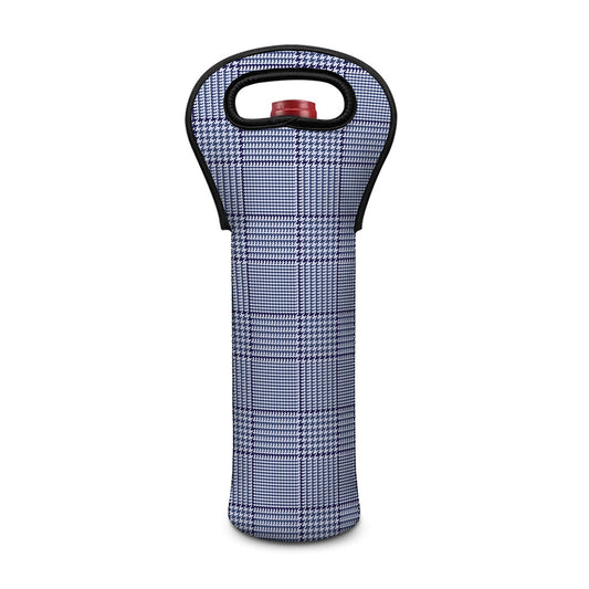 Blue Prince of Wales Check Print Single Neoprene Wine Tote