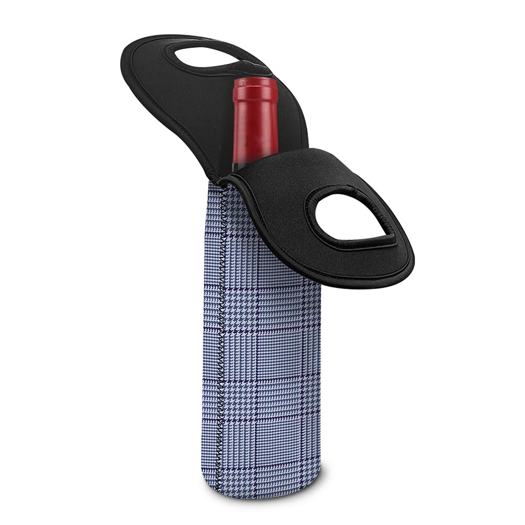 Blue Prince of Wales Check Print Single Neoprene Wine Tote