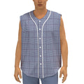Blue Prince of Wales Check Print Sleeveless Baseball Jersey