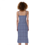 Blue Prince of Wales Check Print Slim Fit Midi Cami Dress