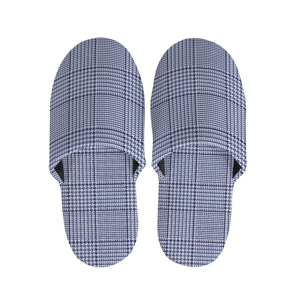 Blue Prince of Wales Check Print Slippers