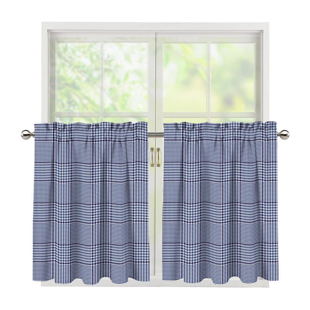 Blue Prince of Wales Check Print Tier Curtains