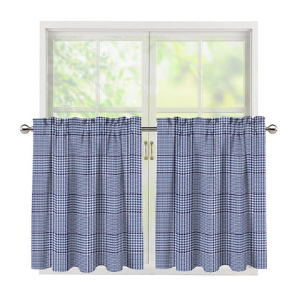 Blue Prince of Wales Check Print Tier Curtains