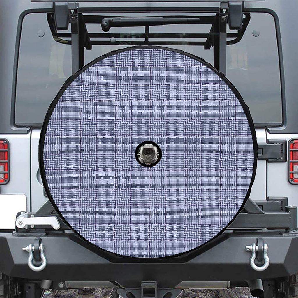Blue Prince of Wales Check Print Tire Cover With Camera Hole