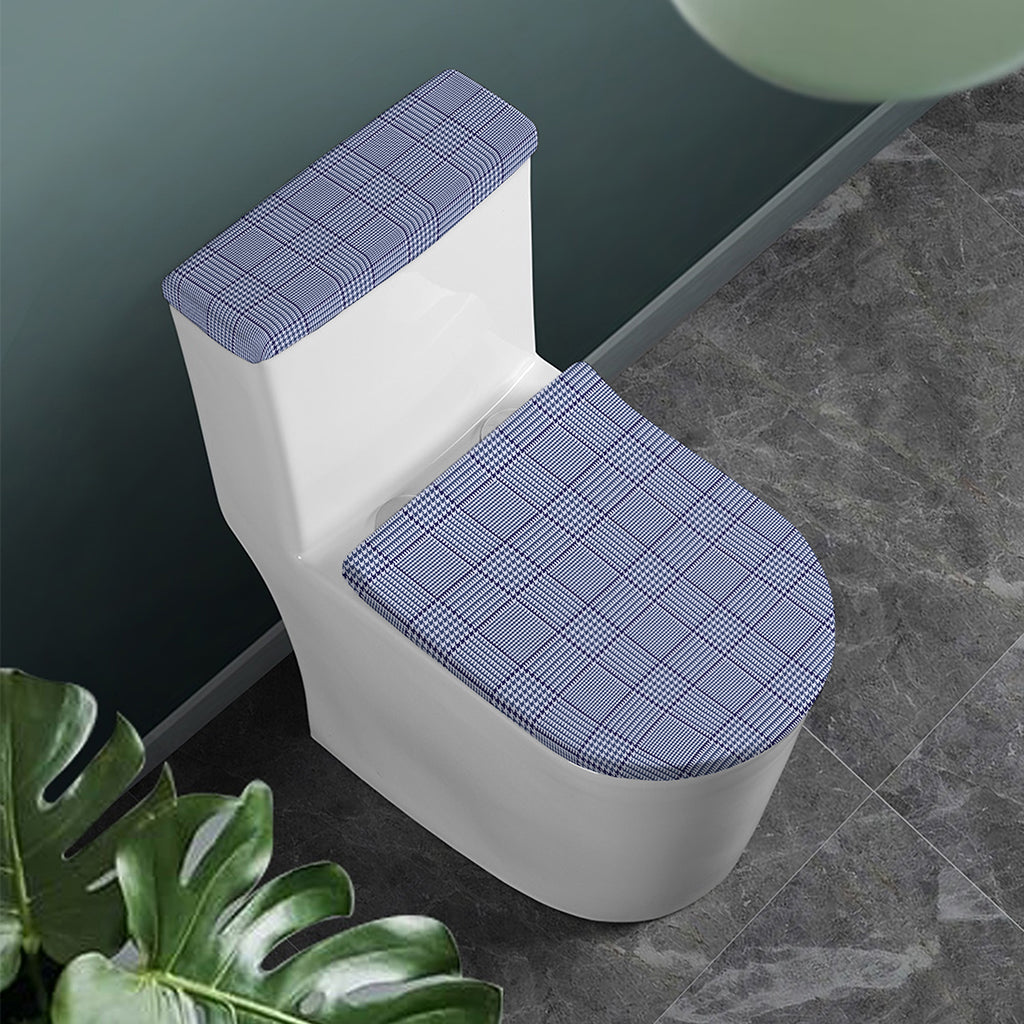 Blue Prince of Wales Check Print Toilet Lid And Tank Cover Set