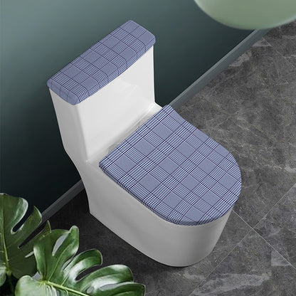 Blue Prince of Wales Check Print Toilet Lid And Tank Cover Set
