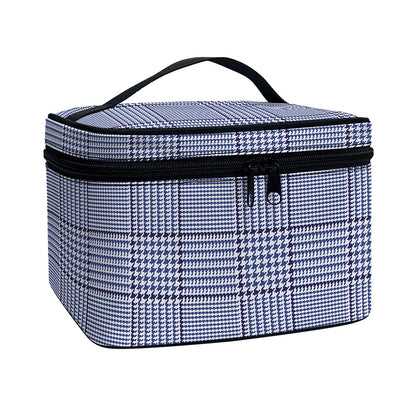 Blue Prince of Wales Check Print Travel Makeup Bag