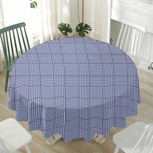 Blue Prince of Wales Check Print Waterproof Round Tablecloth