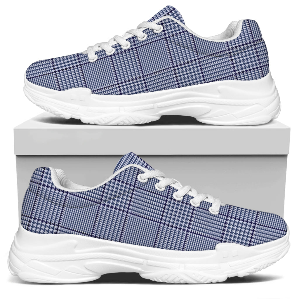 Blue Prince of Wales Check Print White Chunky Shoes