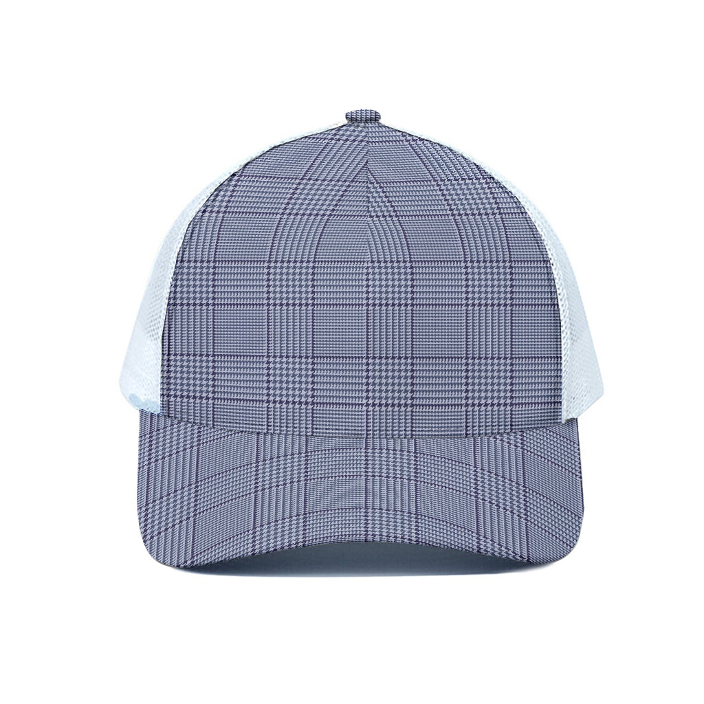 Blue Prince of Wales Check Print White Mesh Trucker Cap