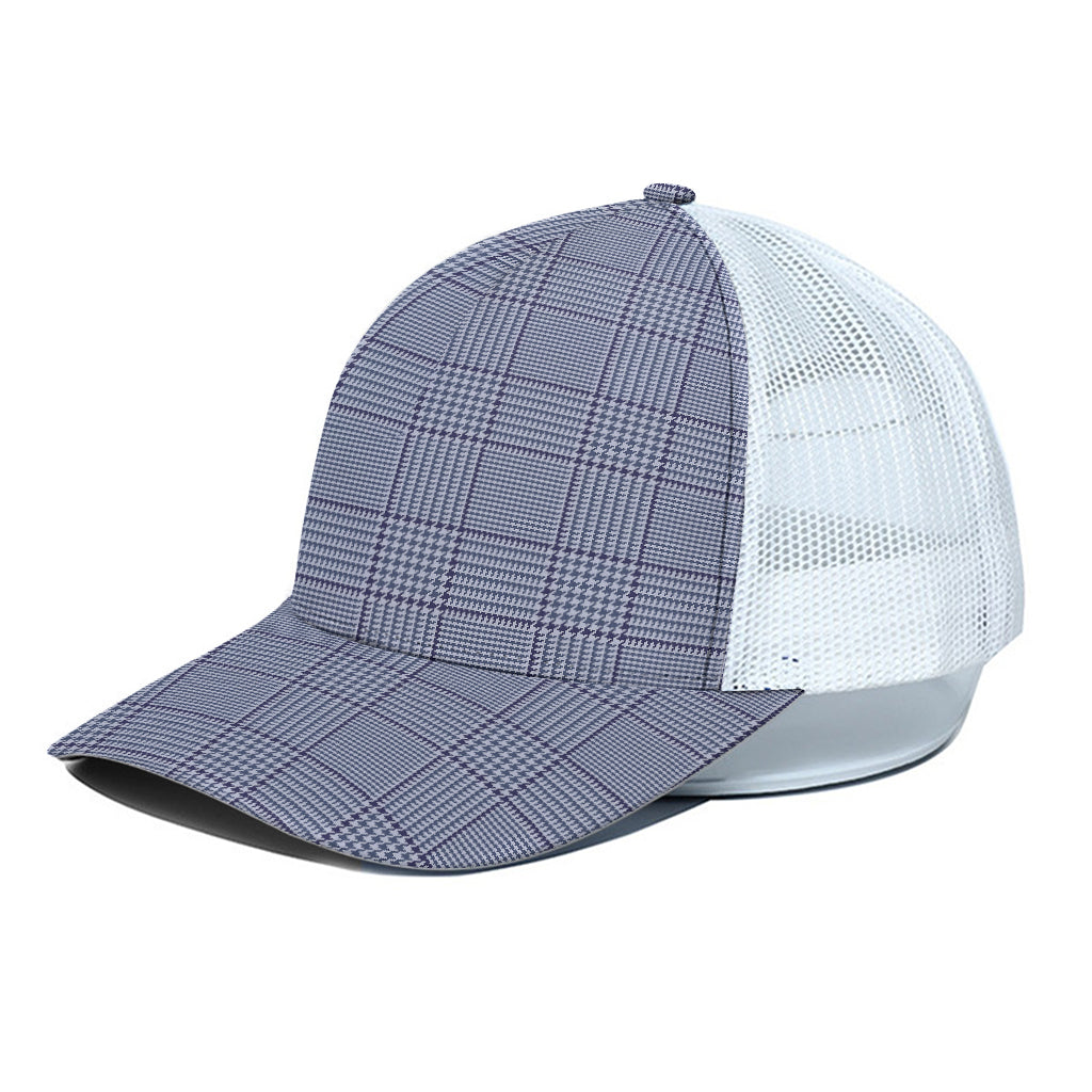 Blue Prince of Wales Check Print White Mesh Trucker Cap