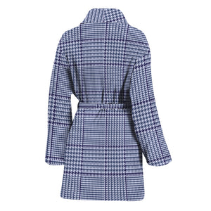 Blue Prince of Wales Check Print Women's Bathrobe