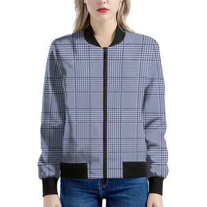 Blue Prince of Wales Check Print Women's Bomber Jacket