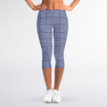 Blue Prince of Wales Check Print Women's Capri Leggings