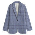 Blue Prince of Wales Check Print Women's Cotton Blazer
