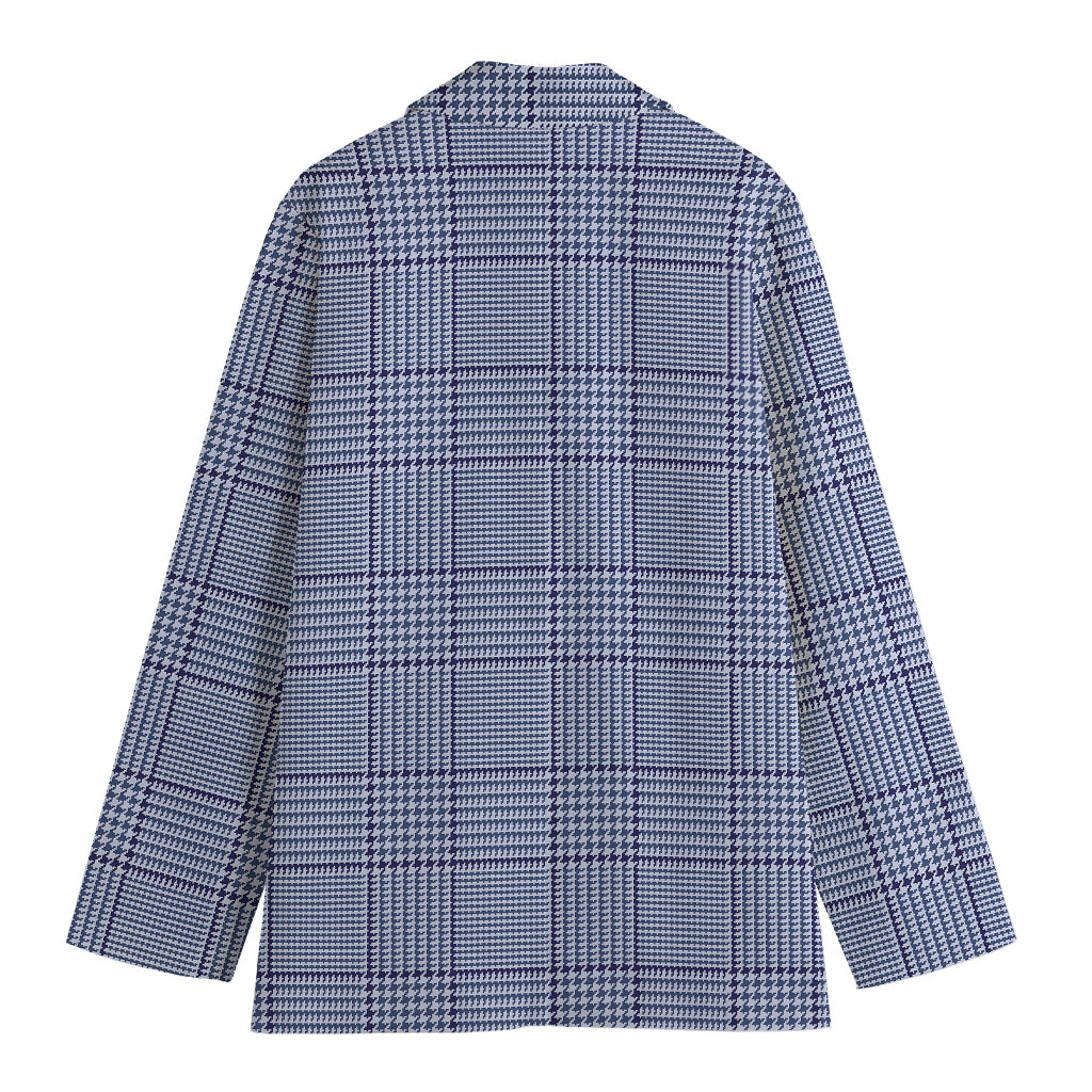 Blue Prince of Wales Check Print Women's Cotton Blazer