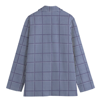 Blue Prince of Wales Check Print Women's Cotton Blazer
