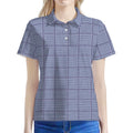 Blue Prince of Wales Check Print Women's Polo Shirt