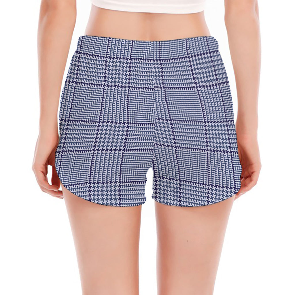 Blue Prince of Wales Check Print Women's Split Running Shorts