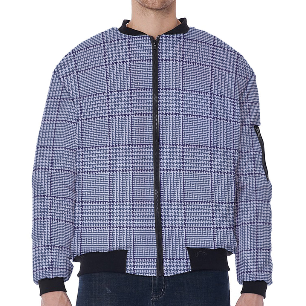 Blue Prince of Wales Check Print Zip Sleeve Bomber Jacket