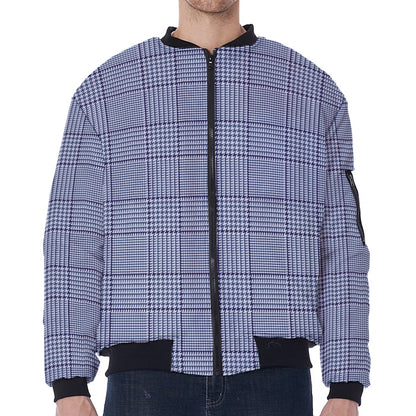 Blue Prince of Wales Check Print Zip Sleeve Bomber Jacket