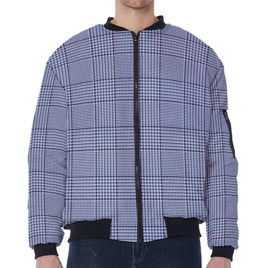 Blue Prince of Wales Check Print Zip Sleeve Bomber Jacket
