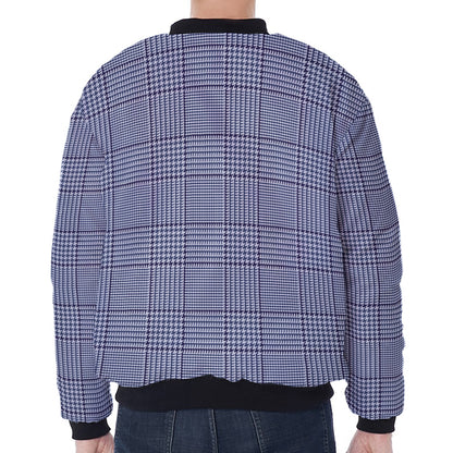 Blue Prince of Wales Check Print Zip Sleeve Bomber Jacket