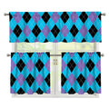 Blue Purple And Black Argyle Print 3 Piece Kitchen Curtains