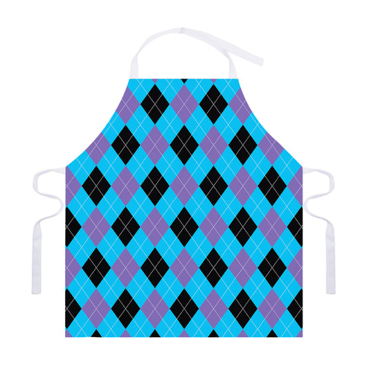 Blue Purple And Black Argyle Print Adjustable Apron