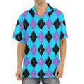 Blue Purple And Black Argyle Print Aloha Shirt