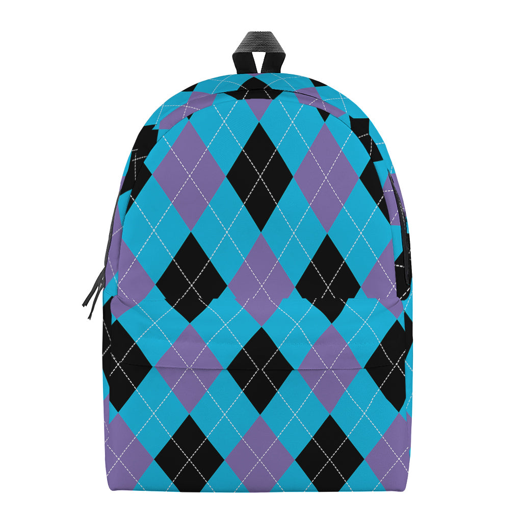 Blue Purple And Black Argyle Print Backpack