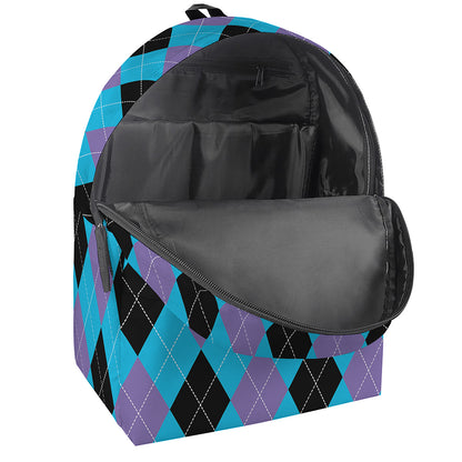Blue Purple And Black Argyle Print Backpack