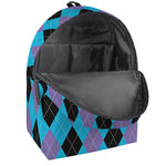 Blue Purple And Black Argyle Print Backpack