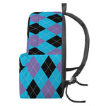 Blue Purple And Black Argyle Print Backpack