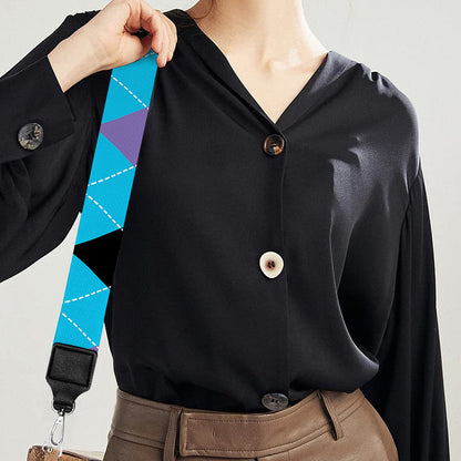 Blue Purple And Black Argyle Print Bag Strap