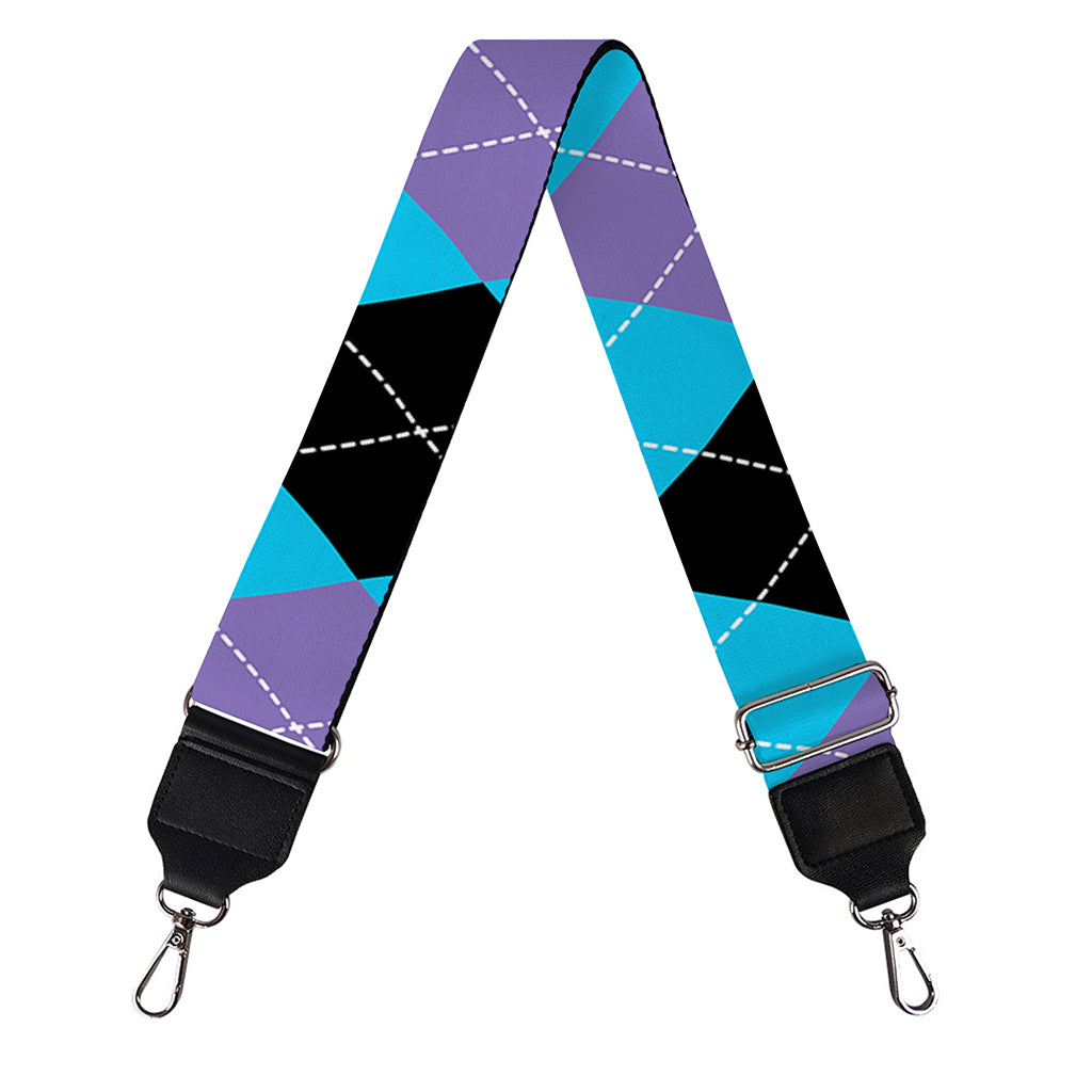 Blue Purple And Black Argyle Print Bag Strap