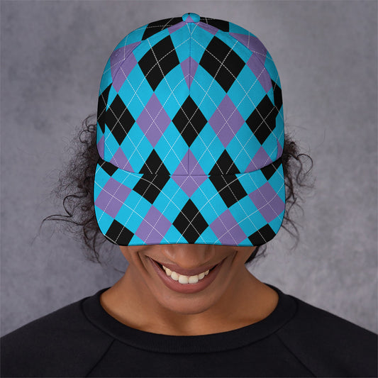 Blue Purple And Black Argyle Print Baseball Cap