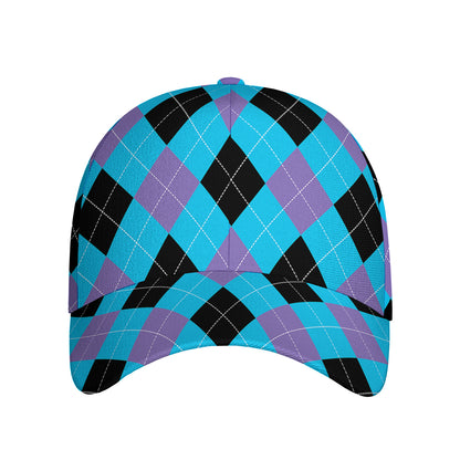 Blue Purple And Black Argyle Print Baseball Cap