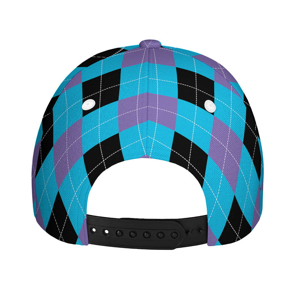 Blue Purple And Black Argyle Print Baseball Cap